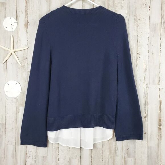 Simply Vera Vera Wang Lace Up Mock Layer Sweater Navy Blue White Size Small - Picture 7 of 12